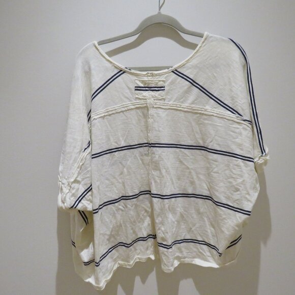 FREE PEOPLE WE THE FREE Jaydon V-Neck Boxy Oversized T Shirt White Black Stripe - Picture 8 of 13